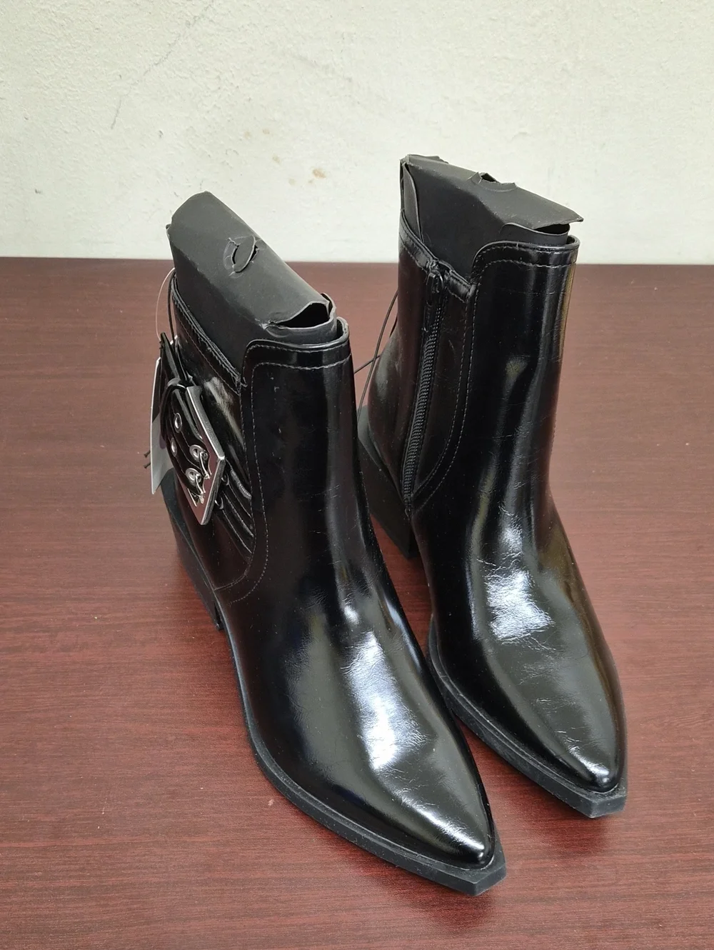 wild fable Black Patent Pointed Ankle Booties with Buckle Detail Size 6.5